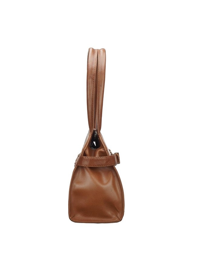 RINEZZA Genuine Leather Satchel Handbag for Women,Gold-Tone Buckle, Tan - Image 3